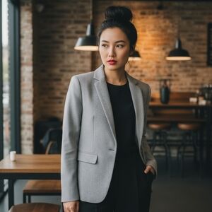 Ann Taylor Factory 100% Cotton Gray One Button Blazer Size 4